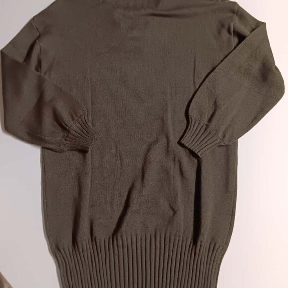 BTFBM V-Neck Collared Stretchy Knit Mini Sweater Dress Balloon Sleeve - Picture 2 of 5